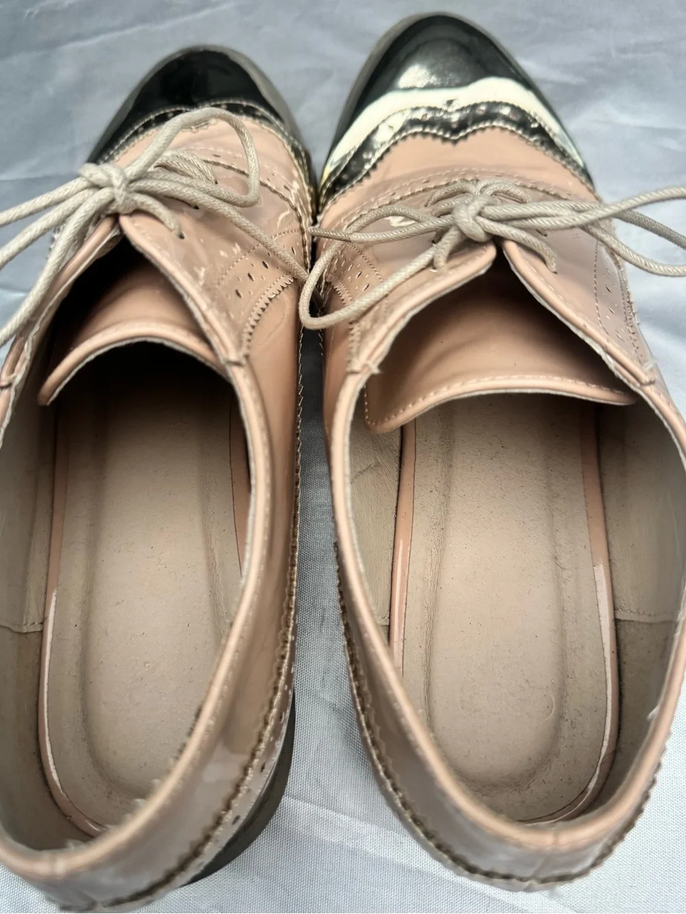 Women's Patent Leather Brogue Oxfords in Blush with Metallic Toe Size 7